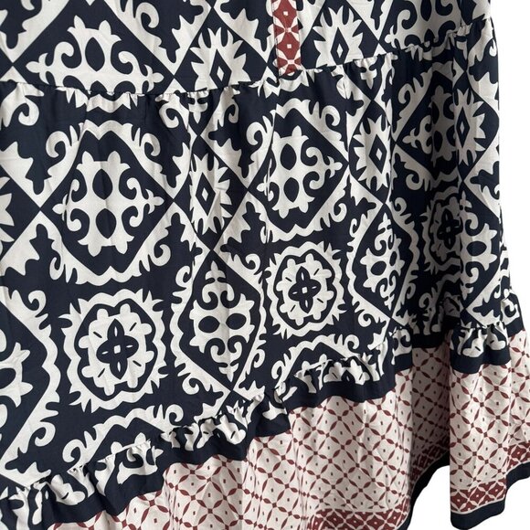 Shein Women Bohemian Short Sleeve Black & Beige Printed Maxi Dress Size L - Picture 9 of 9